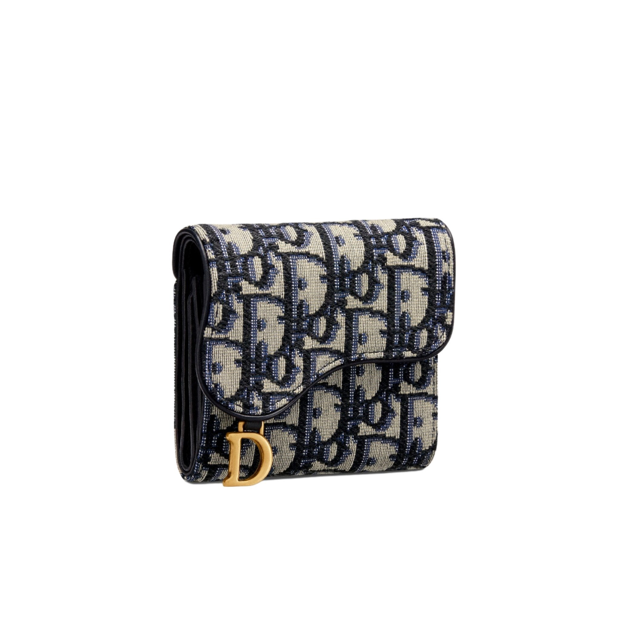 Dior Saddle Lotus Wallet in Blue Dior Oblique Jacquard