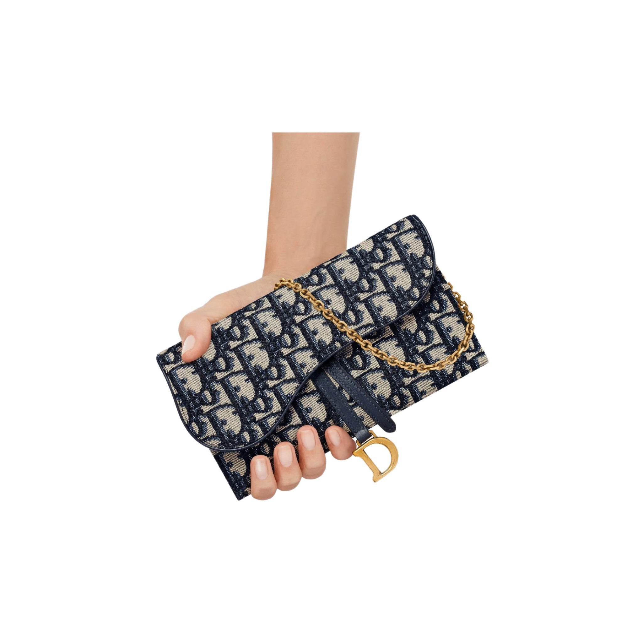 Dior Long Saddle wallet with chain with Blue Dior Oblique Jacquard